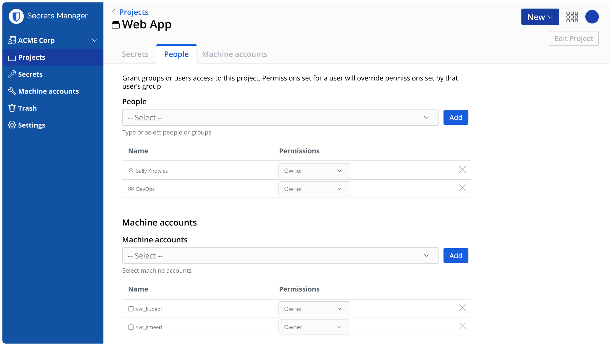 screenshot of Bitwarden Secrets Manager